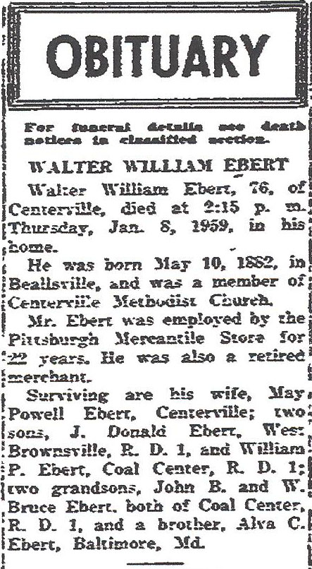 Wlater William Ebert obit